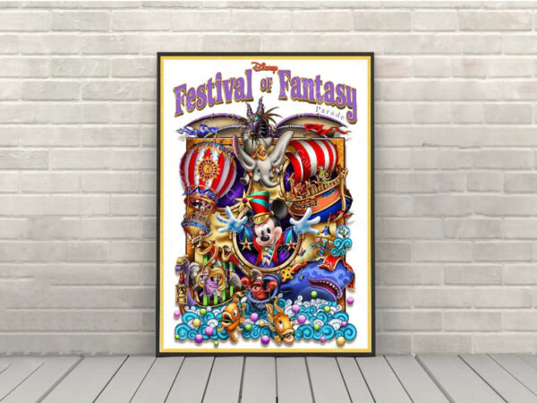Festival of Fantasy Parade Poster Disney Attraction Poster Magic Kingdom Show Posters Vintage Disney World Main Street Parade Disneyland