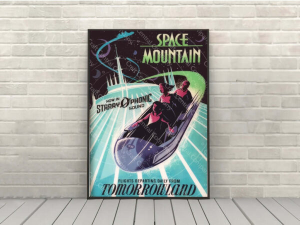 Space Mountain Poster Vintage Disney Poster Disney Attraction Poster Tomorrowland Poster Magic Kingdom Posters Walt Disney World Wall Art