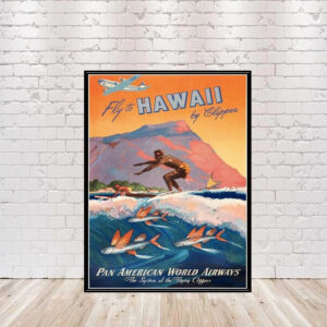Pan American Hawaiii Poster Fly to Hawaii Surfing Poster Beach poster Pan American Advertisement