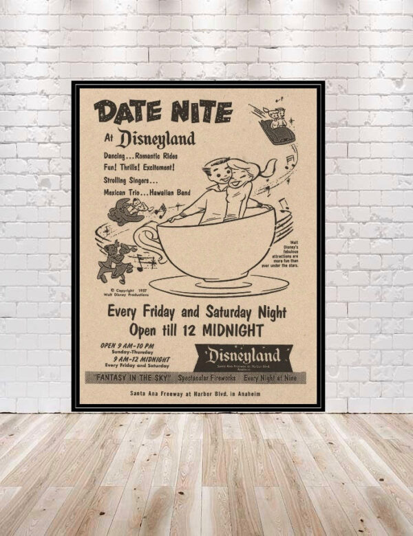Disneyland Poster Vintage Disney Poster Date Nite at Disneyland Poster Sizes 8x10 11x14 13x19 16x20 Walt Disney World Poster tea cups poster