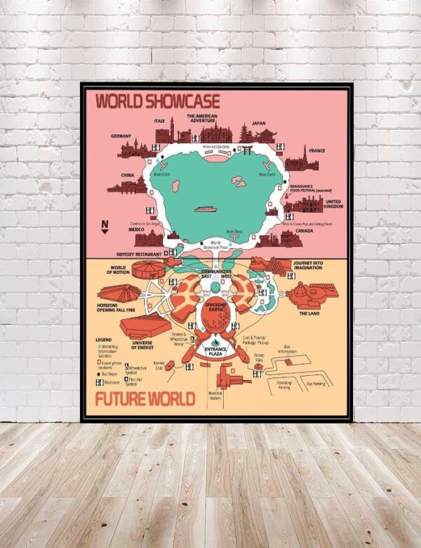 Epcot Map Poster Vintage Epcot Poster Vintage Disney Poster Disney World Poster World Showcase Poster Future world Poster Attraction Poster