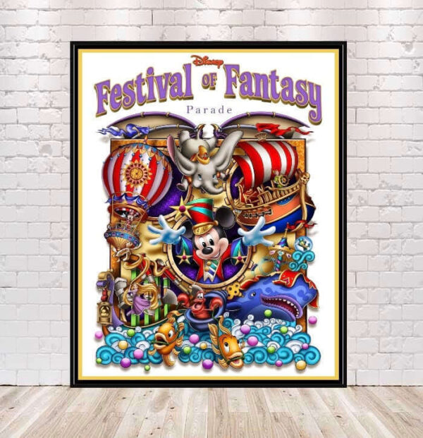 Festival of Fantasy Parade Poster Disney Attraction Poster Magic Kingdom Show Posters Vintage Disney World Main Street Parade Disneyland
